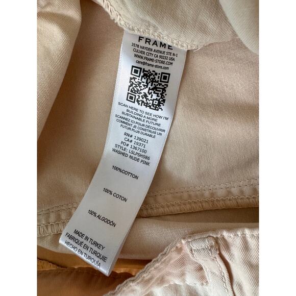 New FRAME Women's Washed Nude Pink Slouch Pocket Cotton Shorts Size 31 - Picture 6 of 6